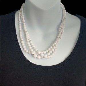 White?Triple Strand Beads w/gold tone Accents